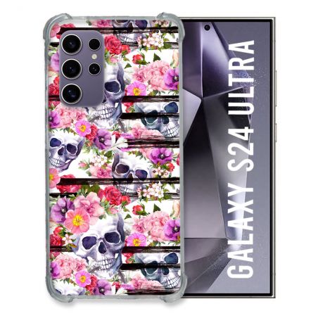 Coque Renforcée En Verre Trempé Compatible Magsafe Pour Samsung Galaxy S24 Ultra Tete de Mort Pattern