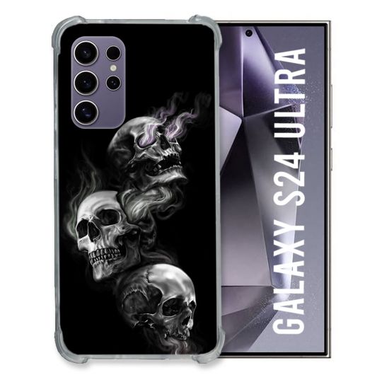 Coque Renforcée En Verre Trempé Compatible Magsafe Pour Samsung Galaxy S24 Ultra Tete de Mort Triple