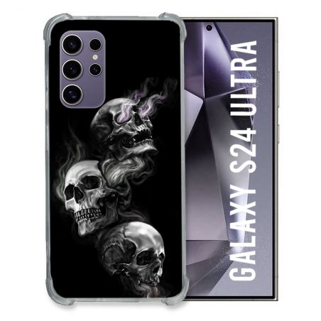 Coque Renforcée En Verre Trempé Compatible Magsafe Pour Samsung Galaxy S24 Ultra Tete de Mort Triple