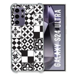 Coque Renforcée En Verre Trempé Compatible Magsafe Pour Samsung Galaxy S24 Ultra Texture Carreau Ciment Noir