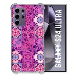 Coque Renforcée En Verre Trempé Compatible Magsafe Pour Samsung Galaxy S24 Ultra Texture Carreau Ciment Violet