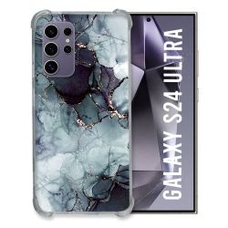 Coque Renforcée En Verre Trempé Compatible Magsafe Pour Samsung Galaxy S24 Ultra Texture Marbre Gris