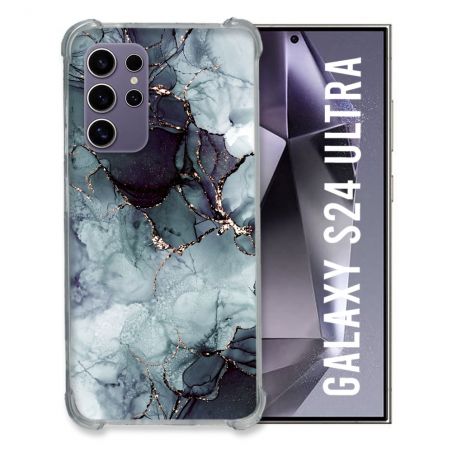 Coque Renforcée En Verre Trempé Compatible Magsafe Pour Samsung Galaxy S24 Ultra Texture Marbre Gris