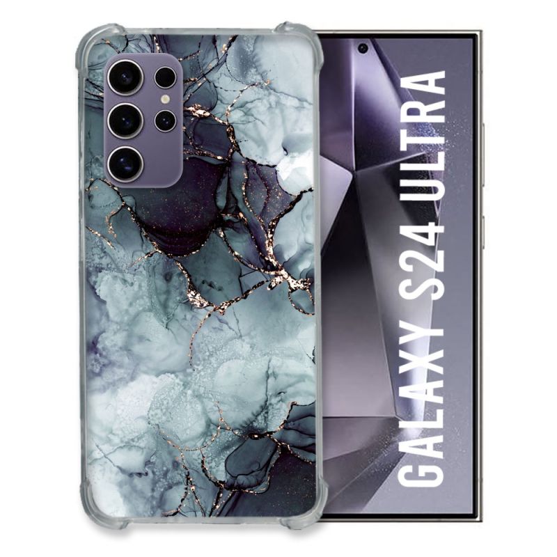 Coque Renforcée En Verre Trempé Compatible Magsafe Pour Samsung Galaxy S24 Ultra Texture Marbre Gris