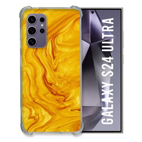 Coque Renforcée En Verre Trempé Compatible Magsafe Pour Samsung Galaxy S24 Ultra Texture Marbre Jaune