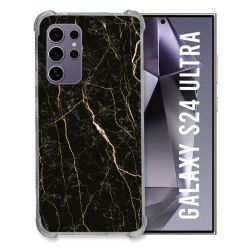 Coque Renforcée En Verre Trempé Compatible Magsafe Pour Samsung Galaxy S24 Ultra Texture Marbre Noir