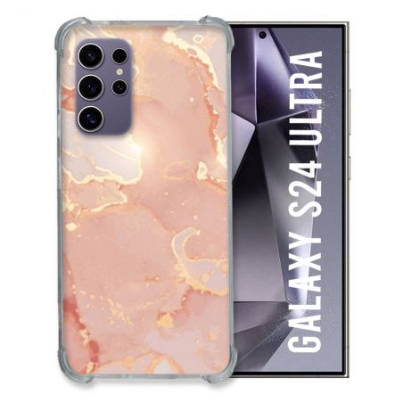 Coque Renforcée En Verre Trempé Compatible Magsafe Pour Samsung Galaxy S24 Ultra Texture Marbre Rose