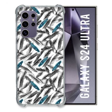 Coque Renforcée En Verre Trempé Compatible Magsafe Pour Samsung Galaxy S24 Ultra Texture Plume Canard