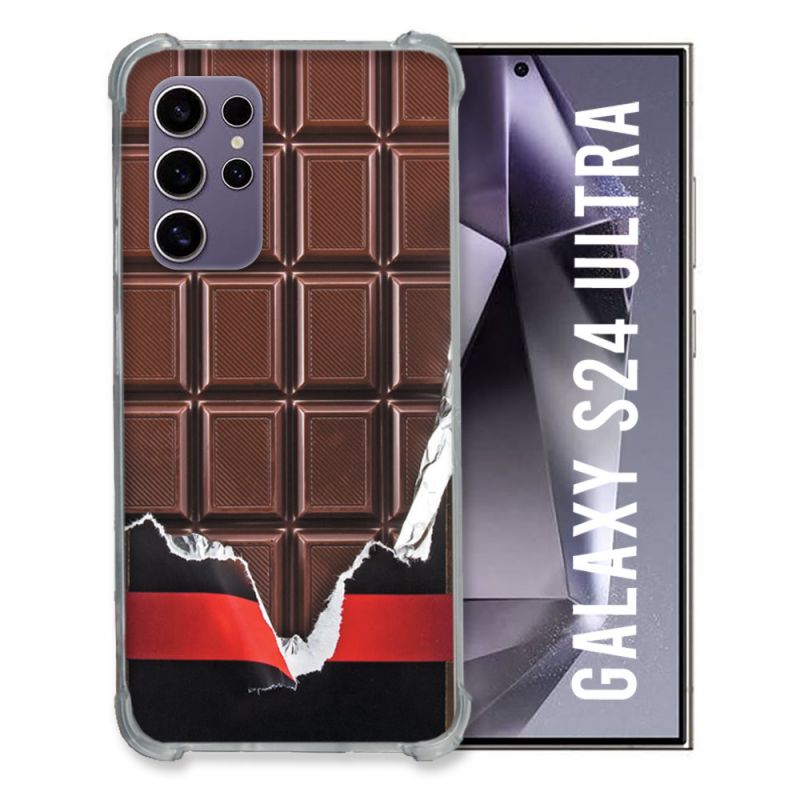 Coque Renforcée En Verre Trempé Compatible Magsafe Pour Samsung Galaxy S24 Ultra Texture Trompe Oeil Chocolat