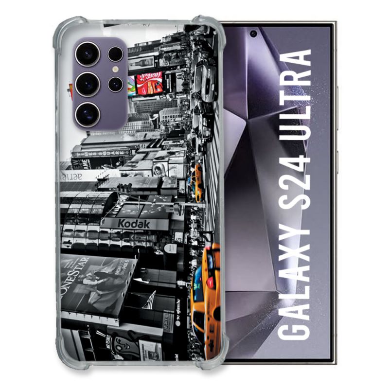 Coque Renforcée En Verre Trempé Compatible Magsafe Pour Samsung Galaxy S24 Ultra Voyage Amerique USA New York Taxi