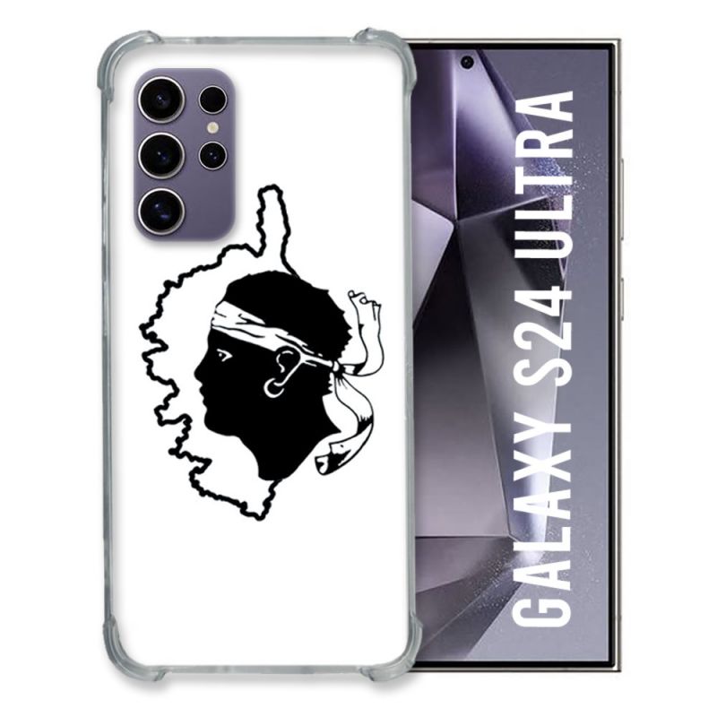 Coque Renforcée En Verre Trempé Compatible Magsafe Pour Samsung Galaxy S24 Ultra Voyage Corse Blanc