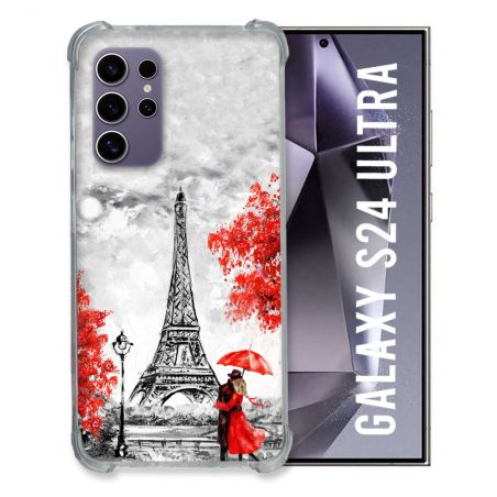 Coque Renforcée En Verre Trempé Compatible Magsafe Pour Samsung Galaxy S24 Ultra Voyage France Paris Rouge