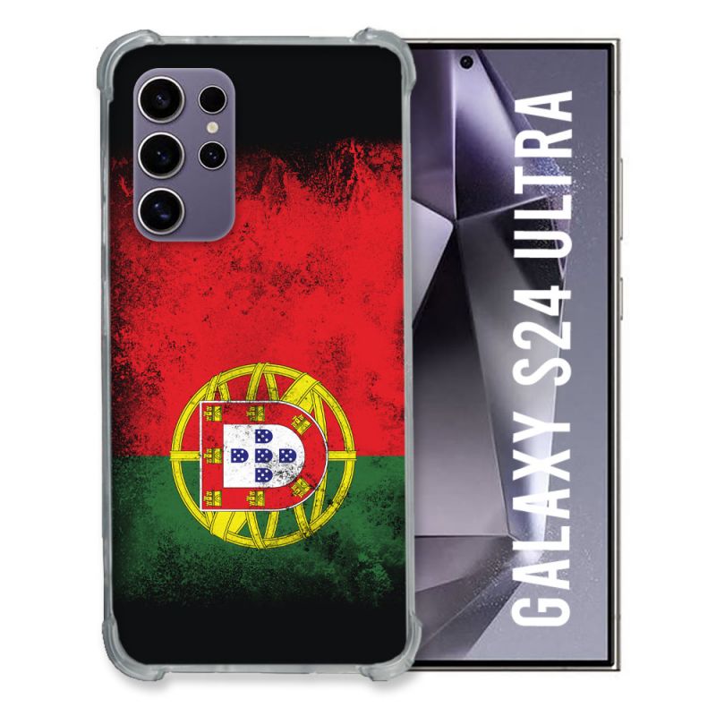 Coque Renforcée En Verre Trempé Compatible Magsafe Pour Samsung Galaxy S24 Ultra Voyage Portugal Drapeau