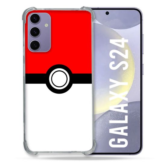 Coque Renforcée En Verre Trempé Compatible Magsafe Pour Samsung Galaxy S24 Pokemon Pokeball