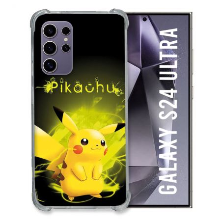 Coque Renforcée En Verre Trempé Compatible Magsafe Pour Samsung Galaxy S24 Ultra Pokemon Pikachu Eclair