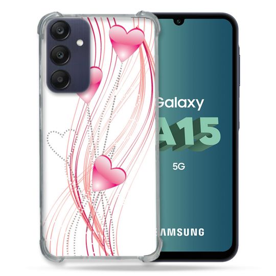 Coque Renforcée Pour Samsung Galaxy A15 4G / 5G Amour Coeur Rose Montant sur Blanc