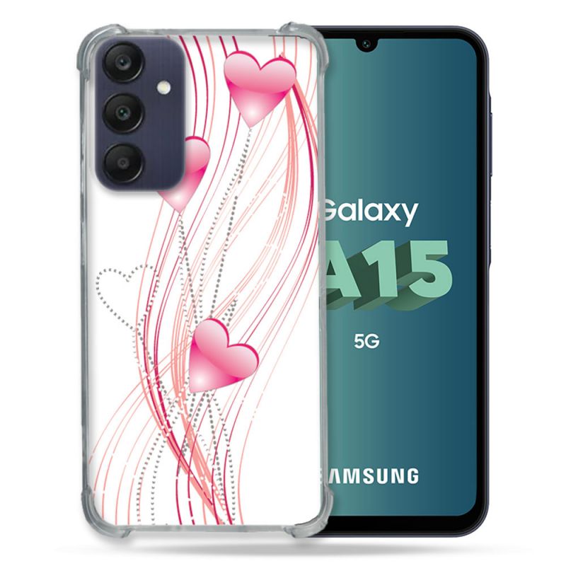Coque Renforcée Pour Samsung Galaxy A15 4G / 5G Amour Coeur Rose Montant sur Blanc