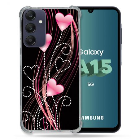 Coque Renforcée Pour Samsung Galaxy A15 4G / 5G Amour Coeur Rose Montant sur Noir