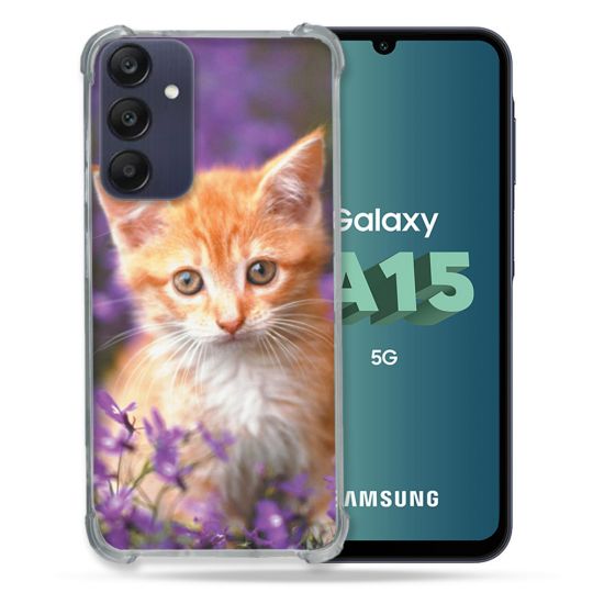 Coque Renforcée Pour Samsung Galaxy A15 4G / 5G Animal Chat Violet
