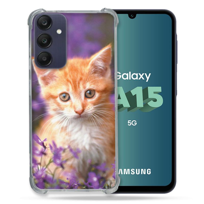 Coque Renforcée Pour Samsung Galaxy A15 4G / 5G Animal Chat Violet