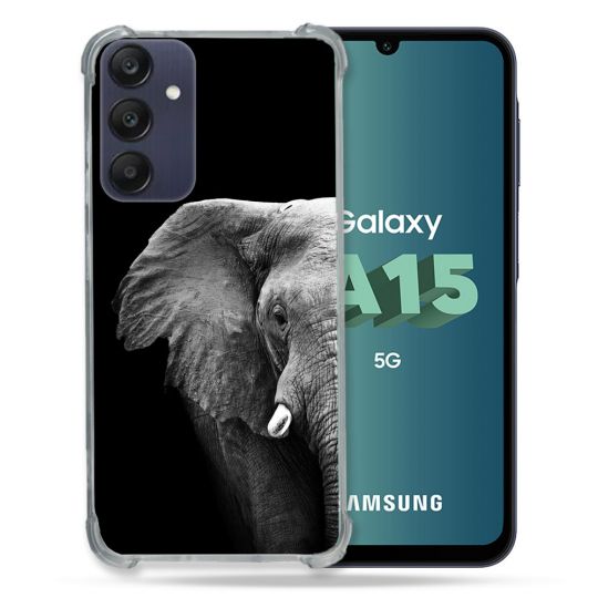 Coque Renforcée Pour Samsung Galaxy A15 4G / 5G Animal Elephant Noir