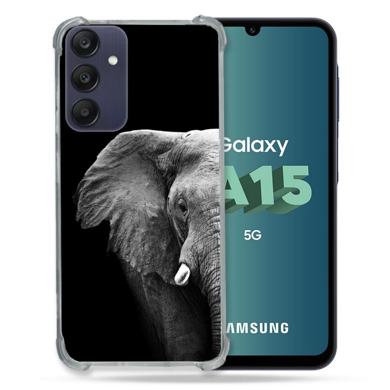 Coque Renforcée Pour Samsung Galaxy A15 4G / 5G Animal Elephant Noir