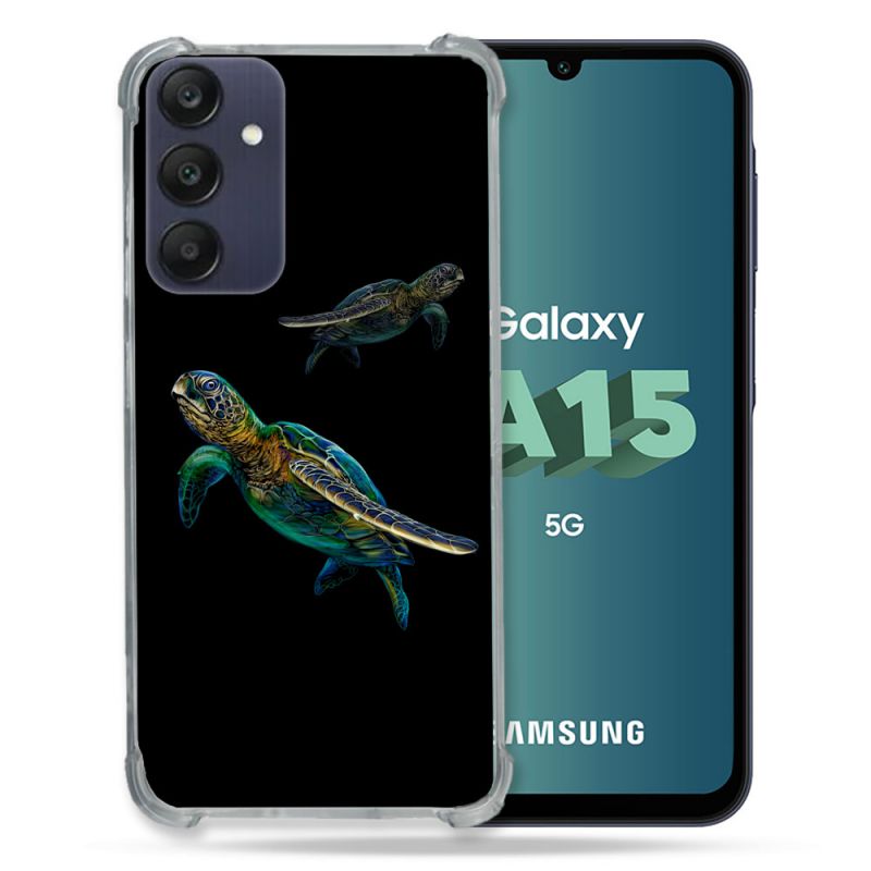 Coque Renforcée Pour Samsung Galaxy A15 4G / 5G Animal Tortue Noire multicolore