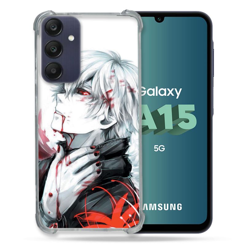 Coque Renforcée Pour Samsung Galaxy A15 4G / 5G Manga Tokyo Ghoul Kaneki Blanc