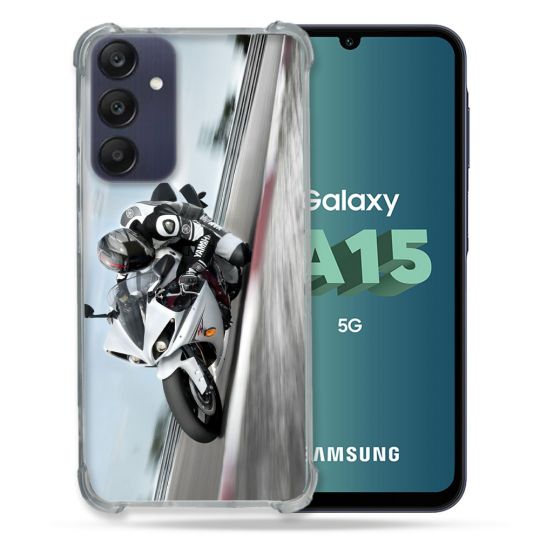 Coque Renforcée Pour Samsung Galaxy A15 4G / 5G Moto Course GP Blanche