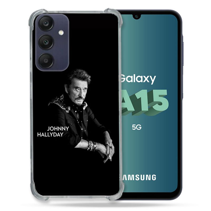 Coque Renforcée Pour Samsung Galaxy A15 4G / 5G Musique Johnny Hallyday Noir