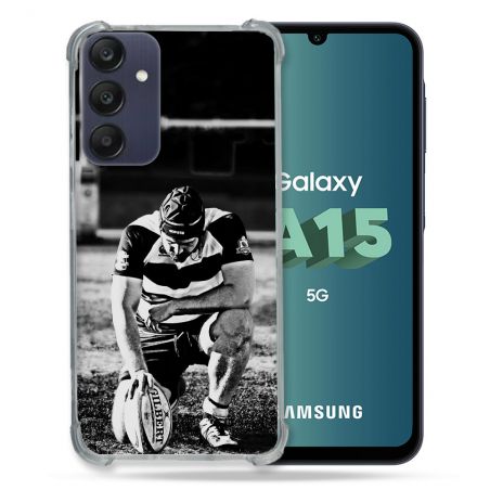Coque Renforcée Pour Samsung Galaxy A15 4G / 5G Sport Rugby Noir Blanc