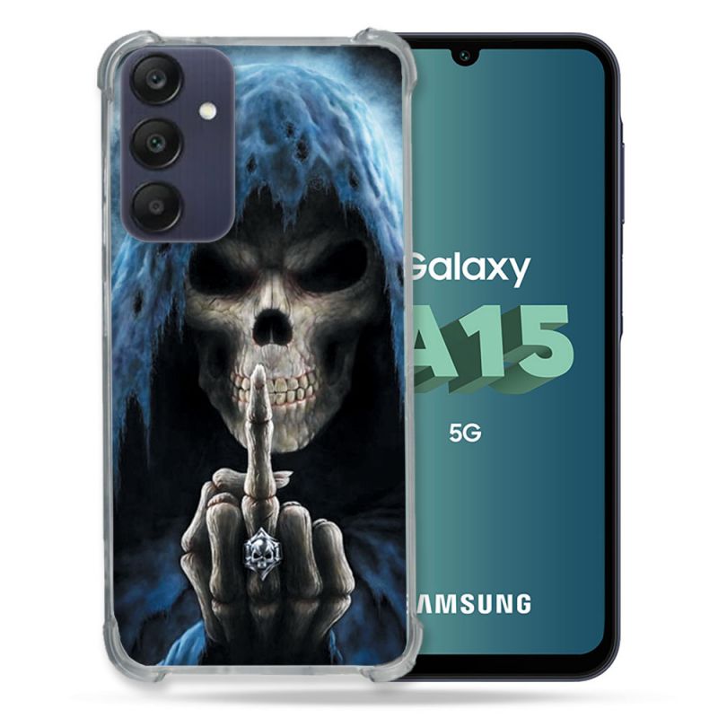 Coque Renforcée Pour Samsung Galaxy A15 4G / 5G Tete de Mort Doigt