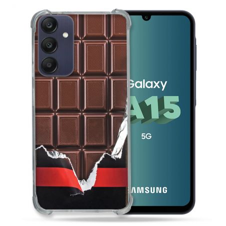 Coque Renforcée Pour Samsung Galaxy A15 4G / 5G Texture Trompe Oeil Chocolat
