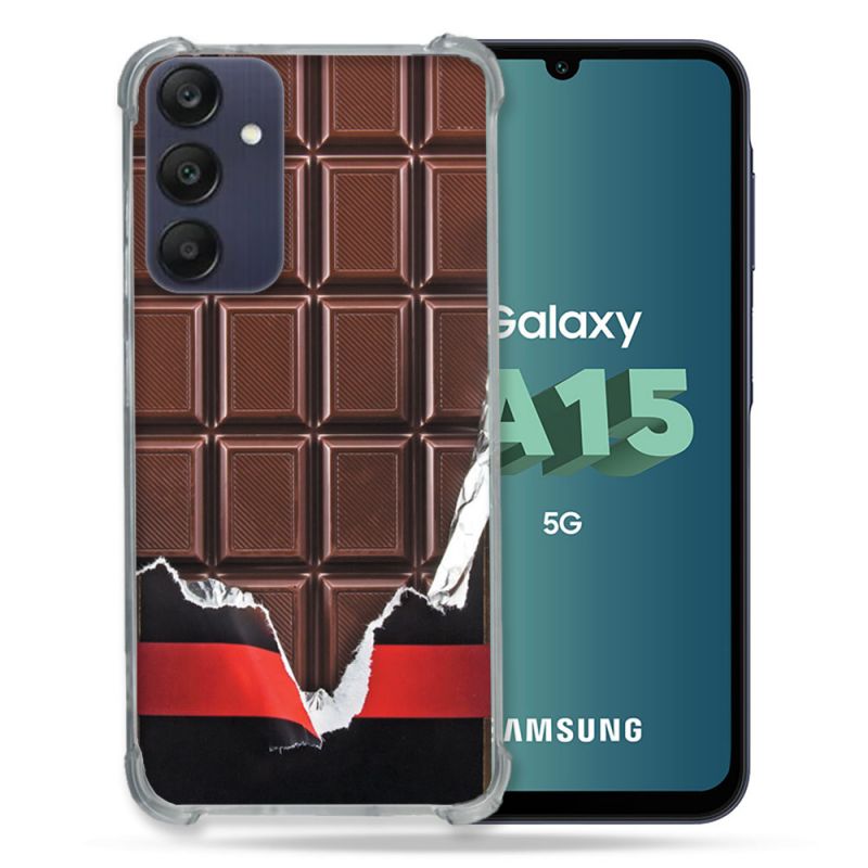 Coque Renforcée Pour Samsung Galaxy A15 4G / 5G Texture Trompe Oeil Chocolat