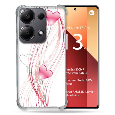 Coque Renforcé Pour Xiaomi Redmi Note 13 Pro 4G Amour Coeur Rose Montant sur Blanc
