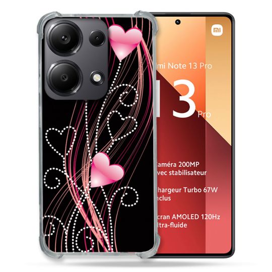 Coque Renforcé Pour Xiaomi Redmi Note 13 Pro 4G Amour Coeur Rose Montant sur Noir