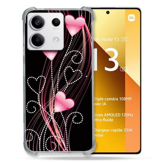 Coque Renforcée Pour Xiaomi Redmi Note 13 5G Amour Coeur Rose Montant sur Noir