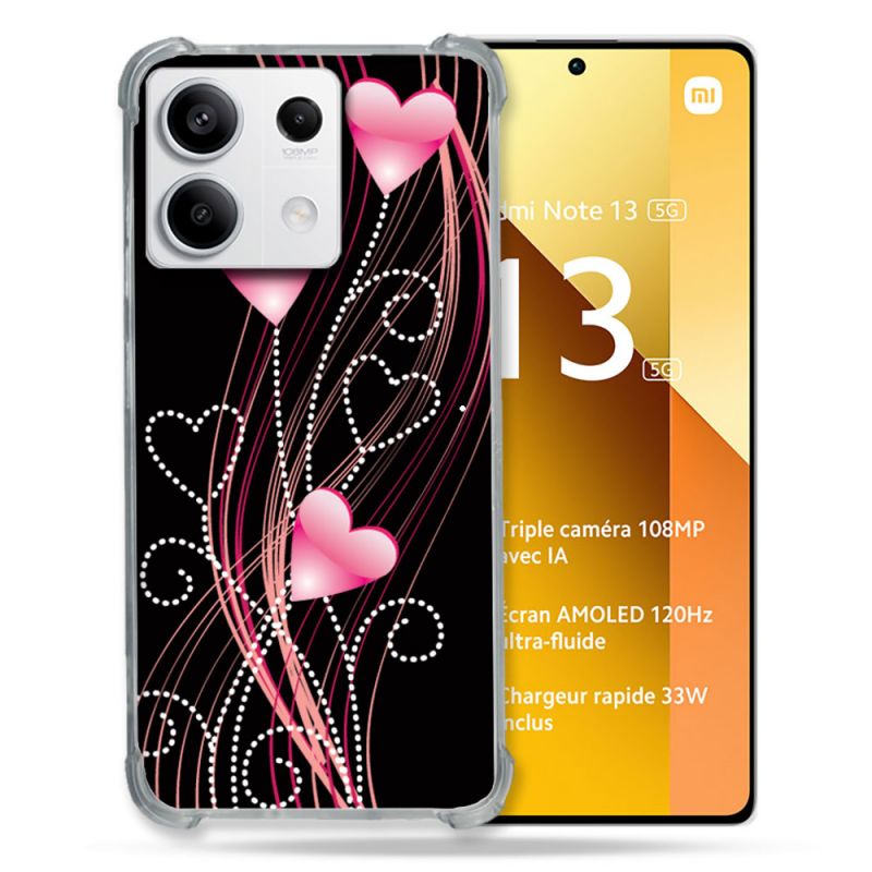 Coque Renforcée Pour Xiaomi Redmi Note 13 5G Amour Coeur Rose Montant sur Noir