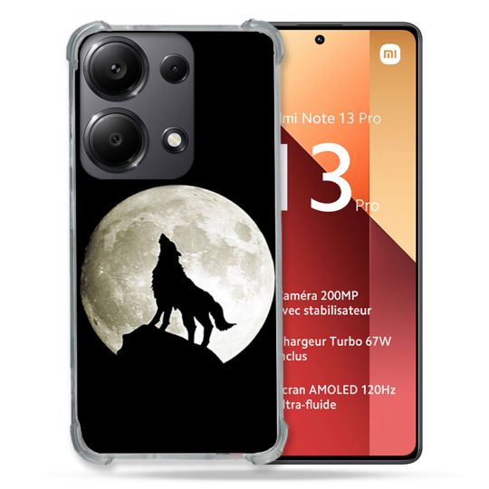 Coque Renforcé Pour Xiaomi Redmi Note 13 Pro 4G Animal Loup Noir