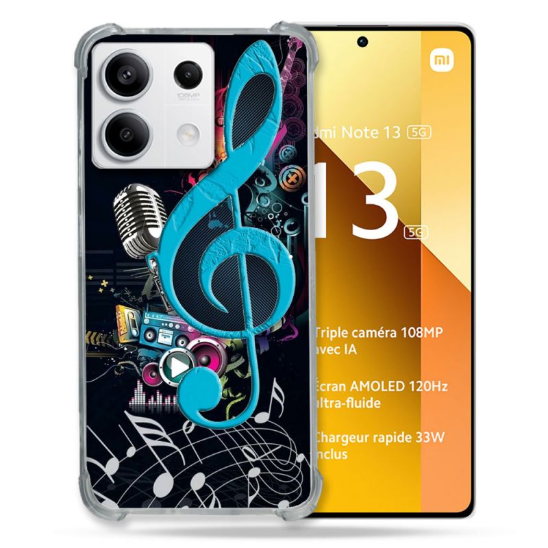 Coque Renforcée Pour Xiaomi Redmi Note 13 5G Musique Cle Sol Bleu