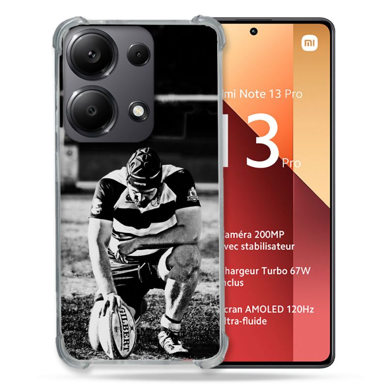 Coque Renforcé Pour Xiaomi Redmi Note 13 Pro 4G Sport Rugby Noir Blanc
