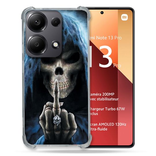 Coque Renforcé Pour Xiaomi Redmi Note 13 Pro 4G Tete de Mort Doigt