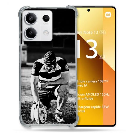 Coque Renforcée Pour Xiaomi Redmi Note 13 5G Sport Rugby Noir Blanc