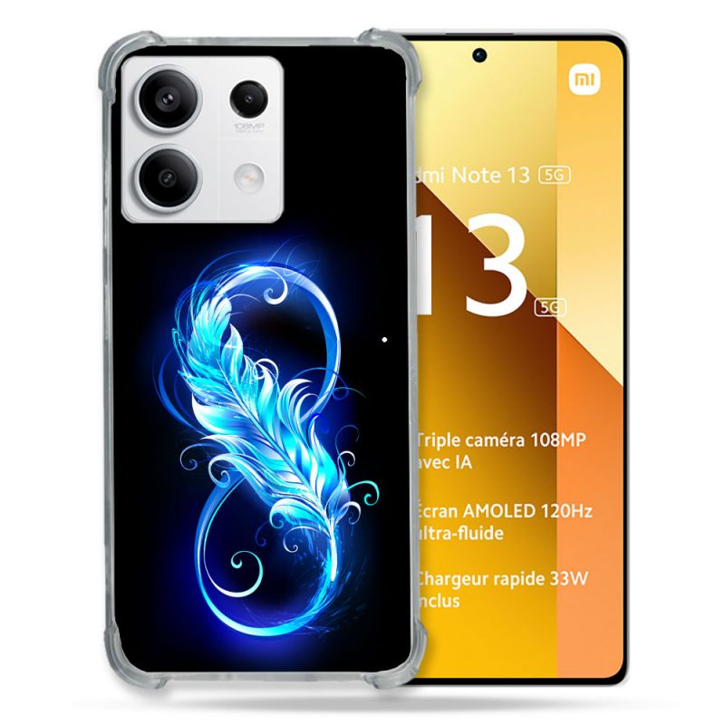 Coque Renforcée Pour Xiaomi Redmi Note 13 5G Texture Plume Infini Bleu