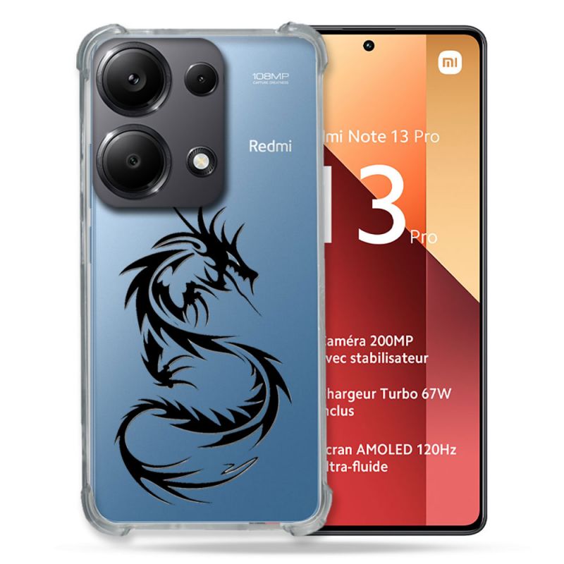 Coque Renforcé Transparente Pour Xiaomi Redmi Note 13 Pro 4G Dragon Noir