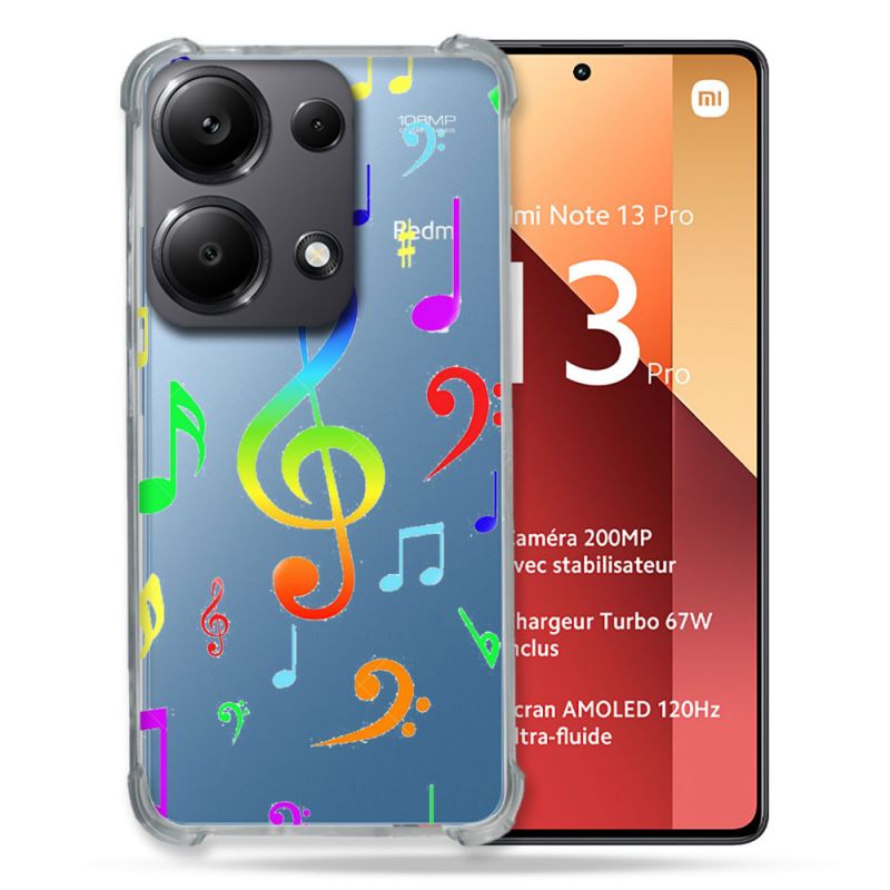 Coque Renforcé Transparente Pour Xiaomi Redmi Note 13 Pro 4G Note Musique Colore