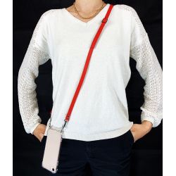 Coque Renforcée Transparente Pour Xiaomi Redmi Note 13 5G Lanière / Cordon Cuir 2 Rouge