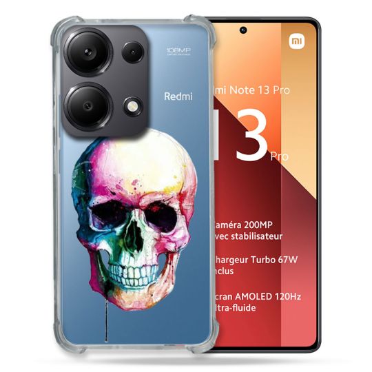 Coque Renforcé Transparente Pour Xiaomi Redmi Note 13 Pro 4G Skull Head Crane Colore