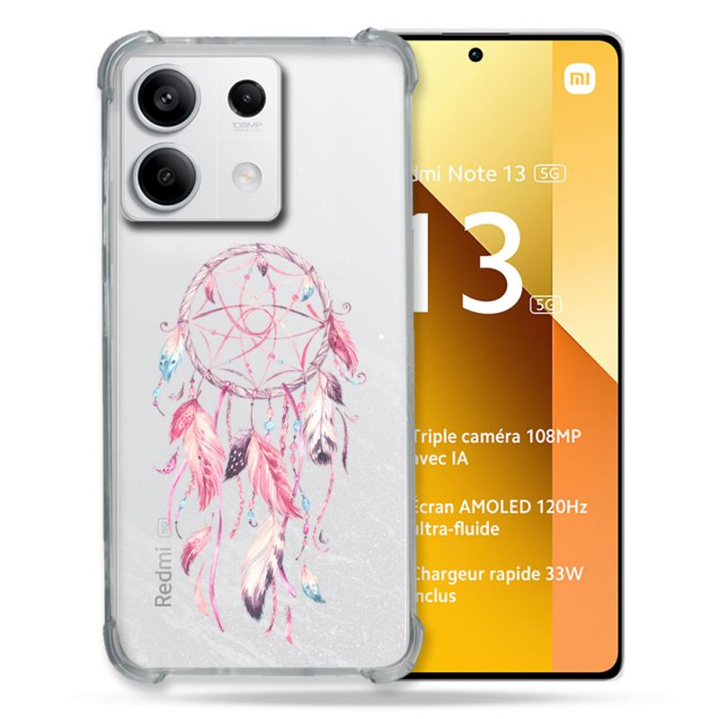Coque Renforcée Transparente Pour Xiaomi Redmi Note 13 5G Attrape Reve Rose