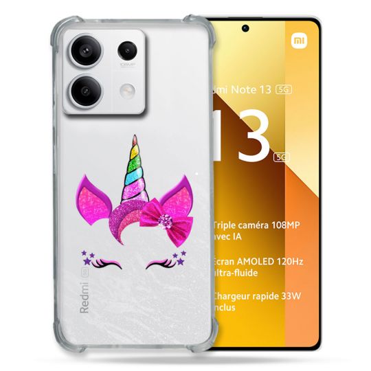 Coque Renforcée Transparente Pour Xiaomi Redmi Note 13 5G Licorne Paillette